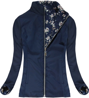 DWUSTRONNA KURTKA W KWIATKI GRANATOWA (4475)