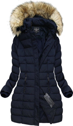 DŁUGA KURTKA Z KAPTUREM GRANATOWA (21641B)