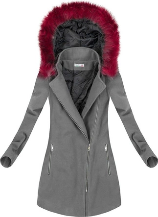 KRÓTKI PŁASZCZ ZIMOWY Z KAPTUREM JASNOSZARY (6257)