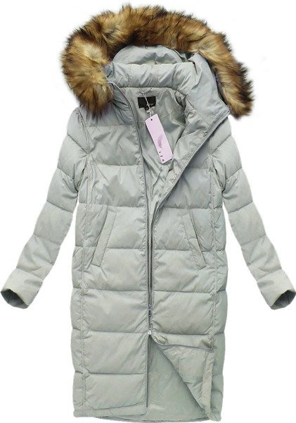 PŁASZCZ ZIMOWY Z PUCHEM NATURALNYM SZARY (8066)