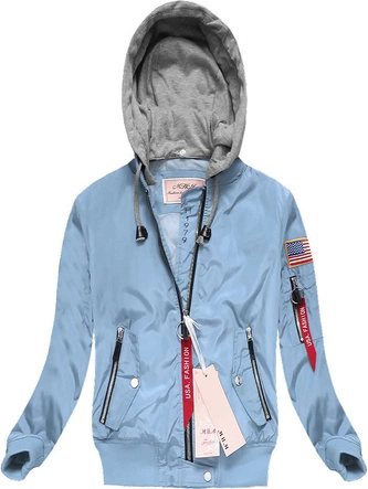KURTKA BOMBER Z KAPTUREM BŁĘKITNA (XW560X)
