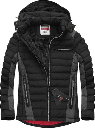 MĘSKA KURTKA ZIMOWA Z KAPTUREM CZARNA (M559)