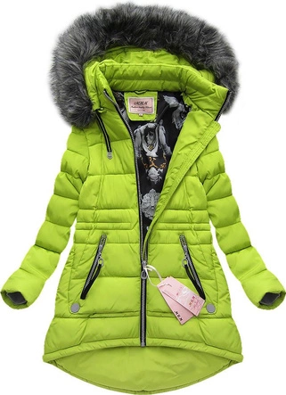 DŁUGA PIKOWANA KURTKA Z KAPTUREM LIMONKOWA (W506)