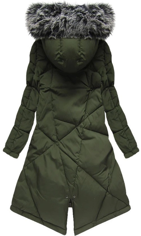 DŁUGA KURTKA Z PUCHEM NATURALNYM KHAKI (7074)