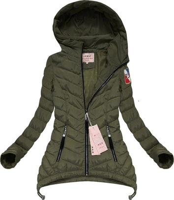 KURTKA PIKOWANA Z WYDŁUŻONYMI BOKAMI KHAKI (XW563X)