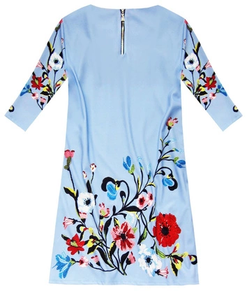 TRAPEZOWA SUKIENKA W KWIATY BŁĘKITNA (10172)