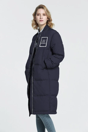 PŁASZCZ ZIMOWY Z PUCHEM NATURALNYM GRANATOWY (8068)