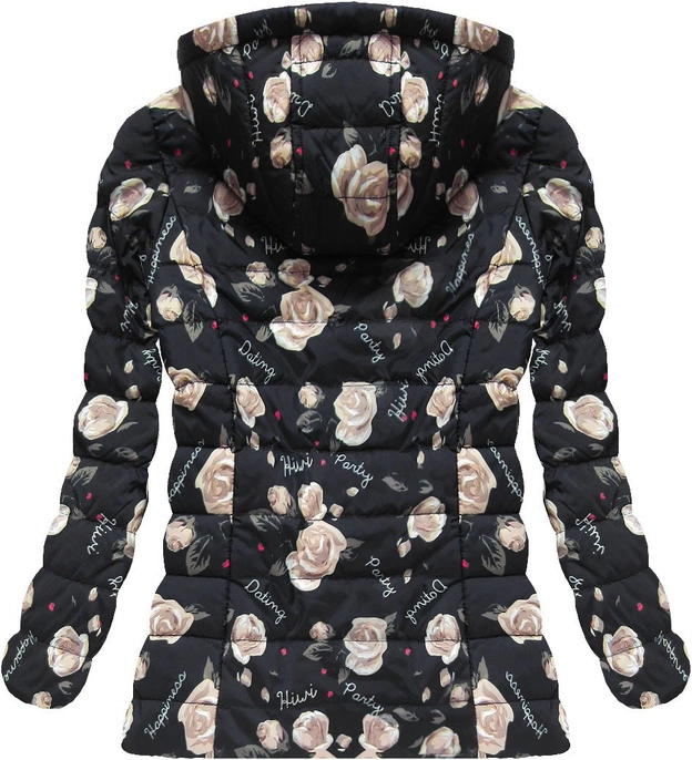 DWUSTRONNA KURTKA W KWIATKI CZARNA (4474)