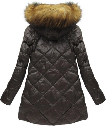 PIKOWANA KURTKA Z PUCHEM NATURALNYM BRĄZOWA (8070)