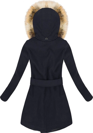 KRÓTKI PŁASZCZ ZIMOWY Z KAPTUREM GRANATOWY (696)