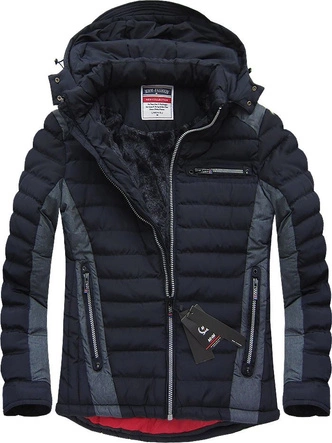 MĘSKA KURTKA ZIMOWA Z KAPTUREM GRANATOWA (M559)