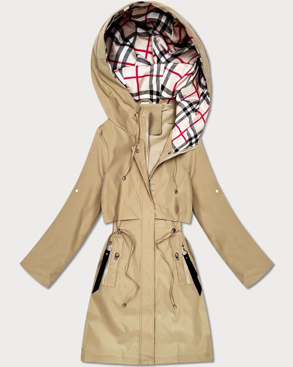 Lekka parka damska na podszewce Goodlookin piaskowa (KK60407-2#)