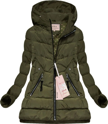 PIKOWANA KURTKA Z KAPTUREM KHAKI (XW589X)