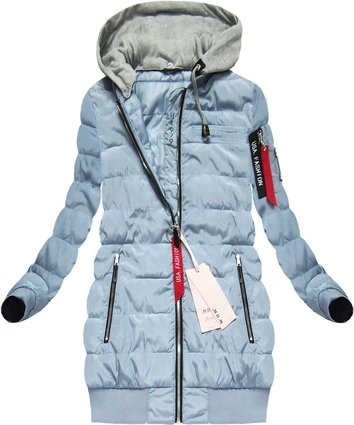 PIKOWANA KURTKA Z KAPTUREM BŁĘKITNA (XW567X)