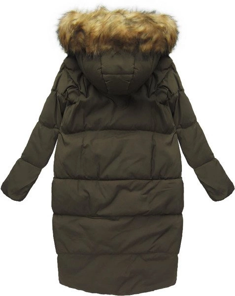 DŁUGA KURTKA Z PUCHEM NATURALNYM KHAKI (8073)