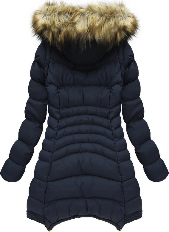 PIKOWANA KURTKA BEZRĘKAWNIK Z KAPTUREM GRANATOWA (W822)