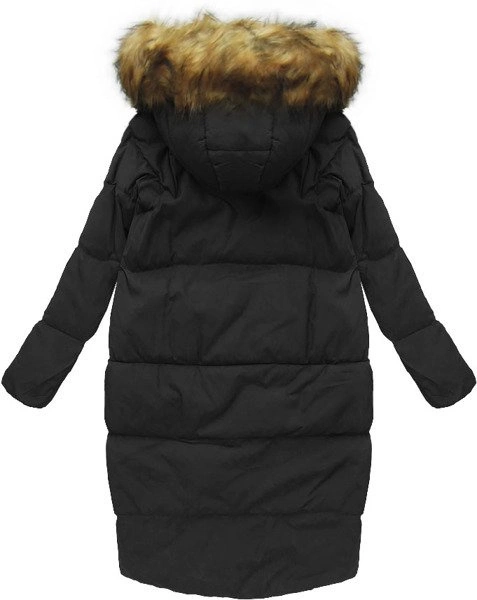 DŁUGA KURTKA Z PUCHEM NATURALNYM CZARNA (8073)