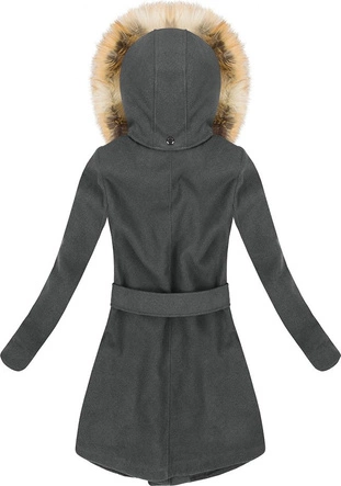 KRÓTKI PŁASZCZ ZIMOWY Z KAPTUREM CIEMNOSZARY (696)