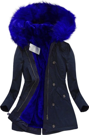 BAWEŁNIANA PARKA Z PODPINKĄ GRANATOWO-CHABROWA (7596)