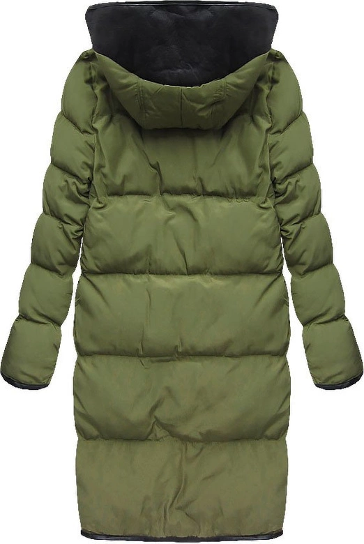 PIKOWANY PŁASZCZ ZIMOWY MIDI ZIELONY (8049)