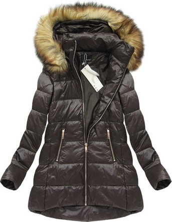 PIKOWANA KURTKA Z PUCHEM NATURALNYM BRĄZOWA (8070)