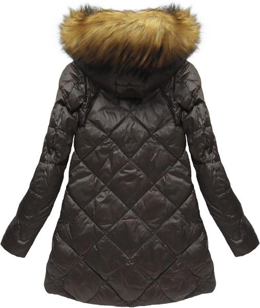 PIKOWANA KURTKA Z PUCHEM NATURALNYM BRĄZOWA (8070)