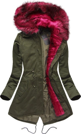 BAWEŁNIANA PARKA ZIMOWA KHAKI-BORDOWA (L111)