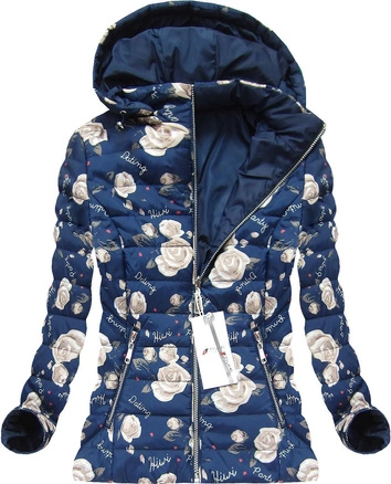 DWUSTRONNA KURTKA W KWIATKI GRANATOWA (4474)