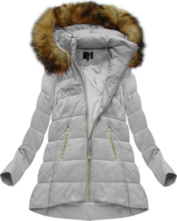 PIKOWANA KURTKA Z PUCHEM NATURALNYM SZARA (8070)