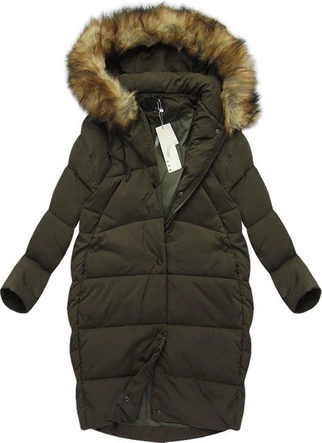 DŁUGA KURTKA Z PUCHEM NATURALNYM KHAKI (8073)