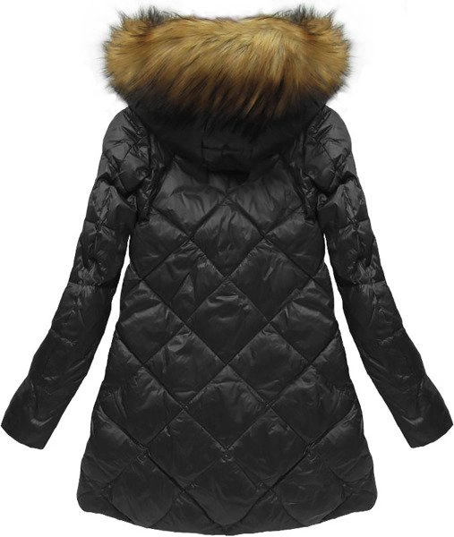 PIKOWANA KURTKA Z PUCHEM NATURALNYM CZARNA (8070)