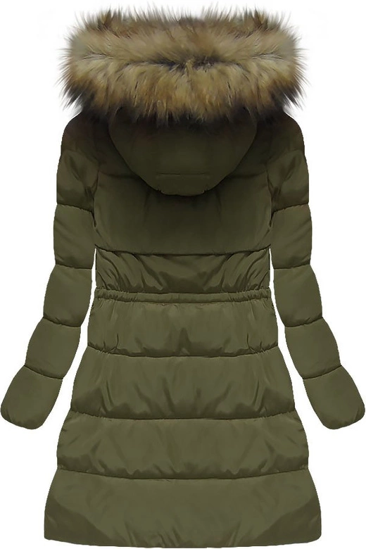 PIKOWANA KURTKA DAMSKA ZIMOWA Z KAPTUREM KHAKI (W594)