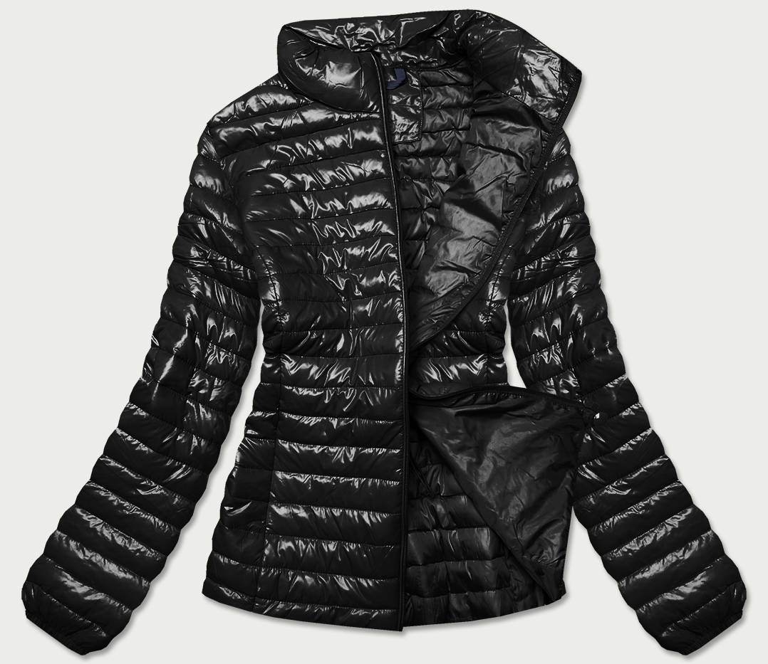 Błyszcząca kurtka damska pikowana czarna (n-6107-1)