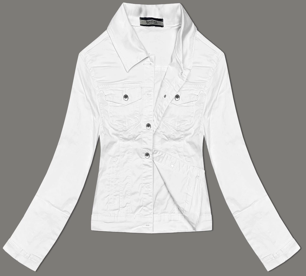 Jeansowa kurtka damska na guziki biała (W023)