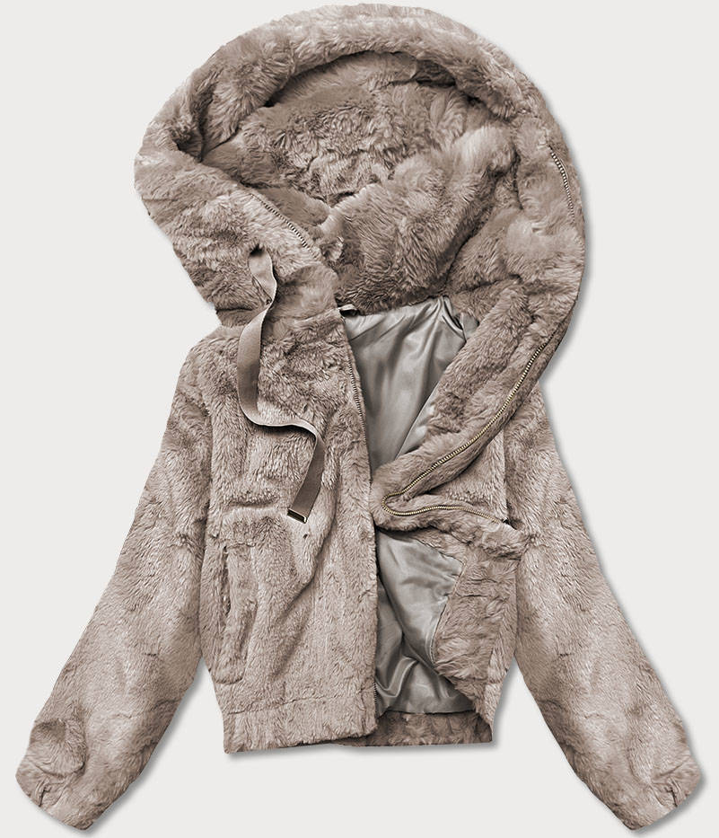 Krótka kurtka damska futro beżowa (b8050-12)
