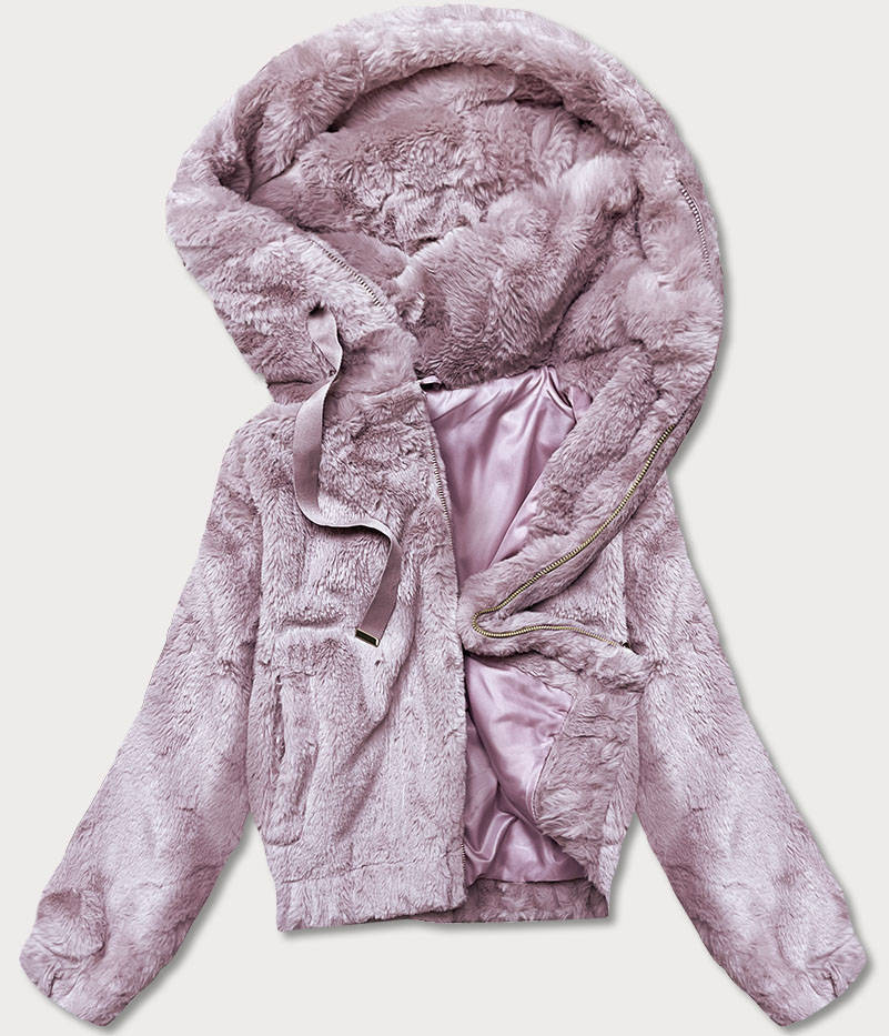 Krótka kurtka damska futro różowa (b8050-81)