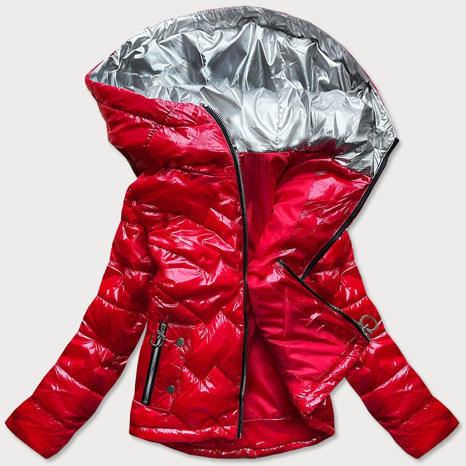 Pikowana kurtka damska z kapturem czerwona (b9562)