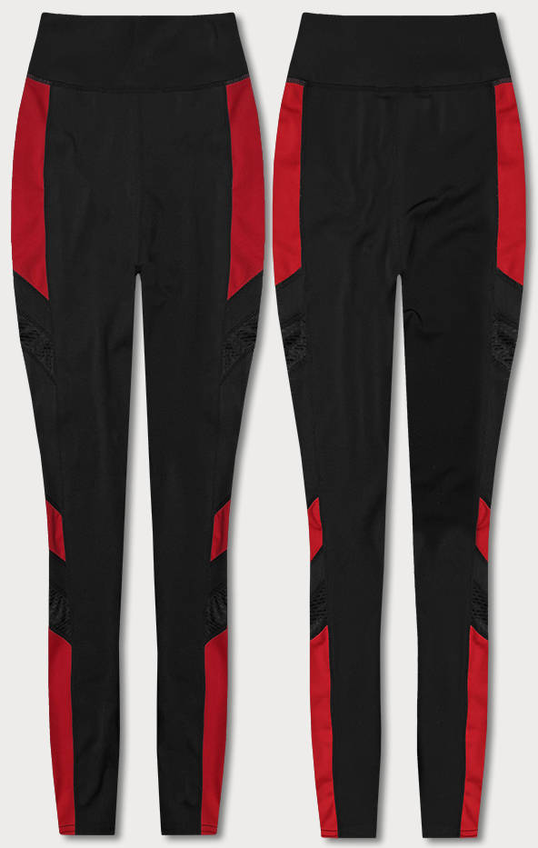 Legginsy sportowe z wstawkami wzdłuż nogawek czarno-czerwone (Y6841)