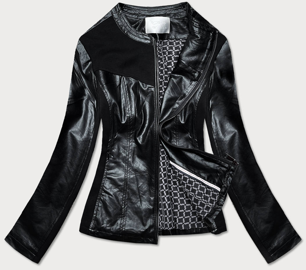 Taliowana kurtka damska z łączonych materiałów czarna (752art)