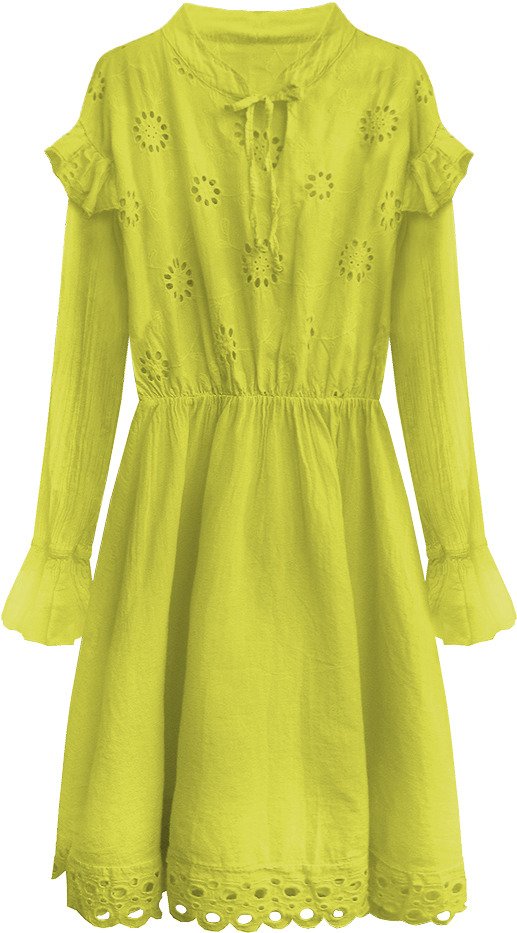 Bawełniana sukienka z haftem limonkowa (303art)