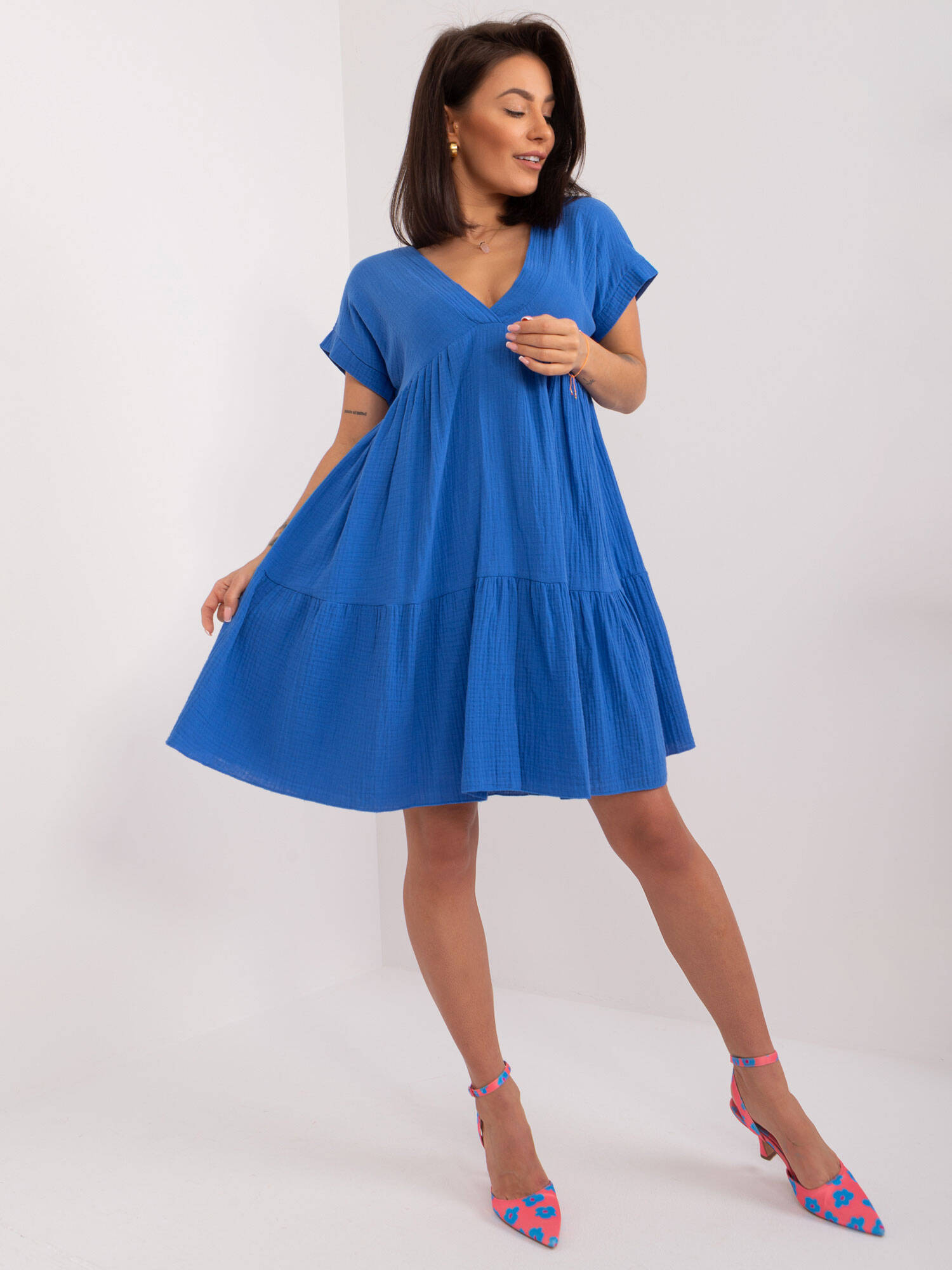 Bawełniana sukienka rozkloszowana ciemny niebieski (6873)