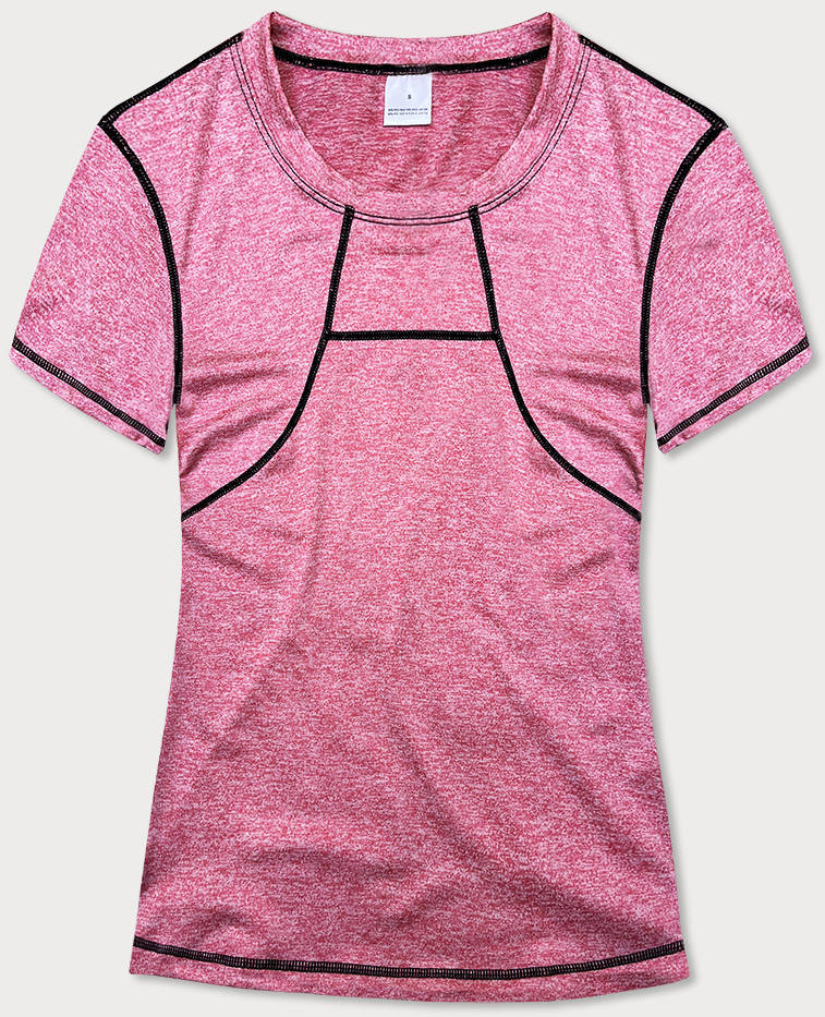 Sportowy t-shirt damski z ozdobnymi przeszyciami różowy (A-2166)