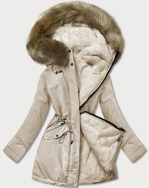 Ciepła kurtka zimowa damska dwustronna beżowa (w610)
