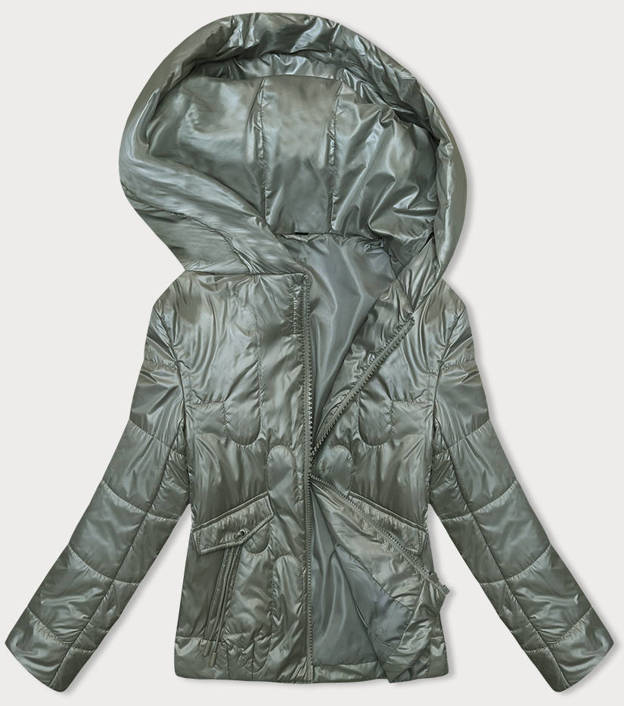 Pikowana krótka kurtka damska khaki (B8185-11)