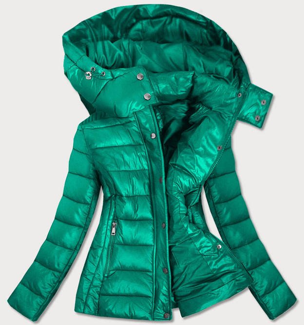 Damska kurtka pikowana z odpinanym kapturem zielona (7560)