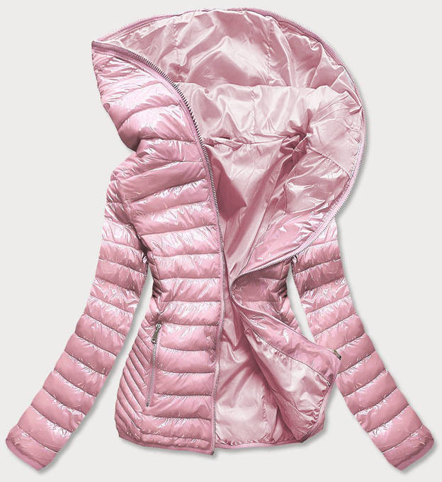 Pikowana kurtka damska z kapturem różowa (b9561)