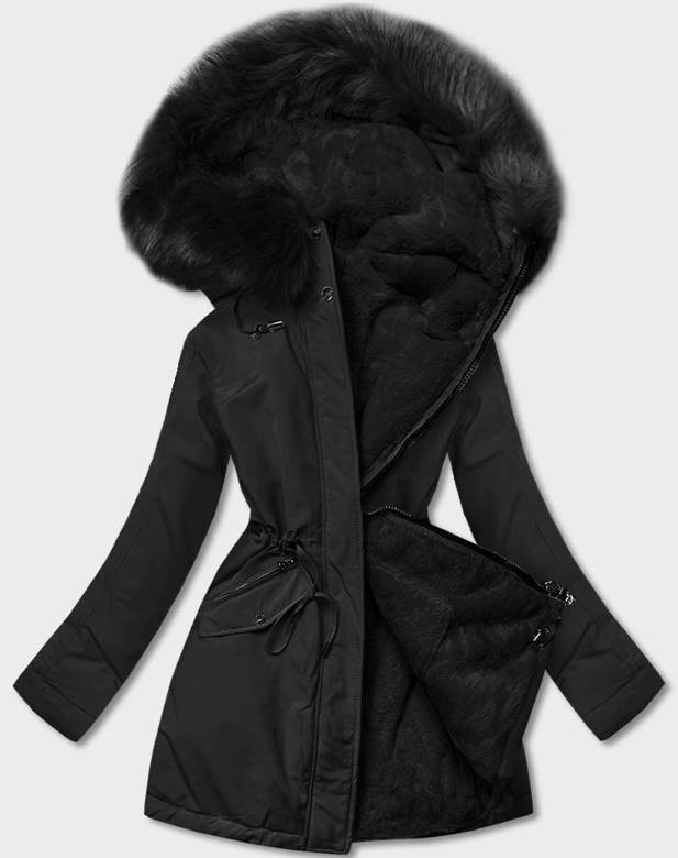 Ciepła kurtka zimowa damska dwustronna czarna (w610)