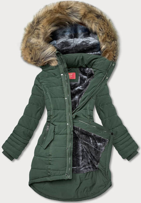 Asymetryczna kurtka zimowa damska zielona (m-21301)