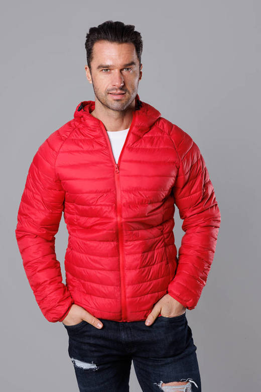 Pikowana kurtka męska z kapturem czerwona (HM112-5)