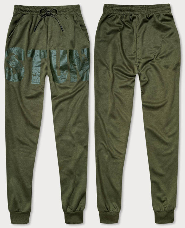 Męskie spodnie dresowe z nadrukiem khaki (8K191)